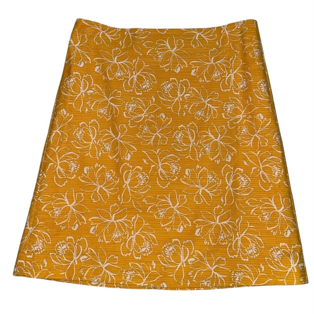 Ann Taylor Factory Mustard and White Floral A-Line Skirt